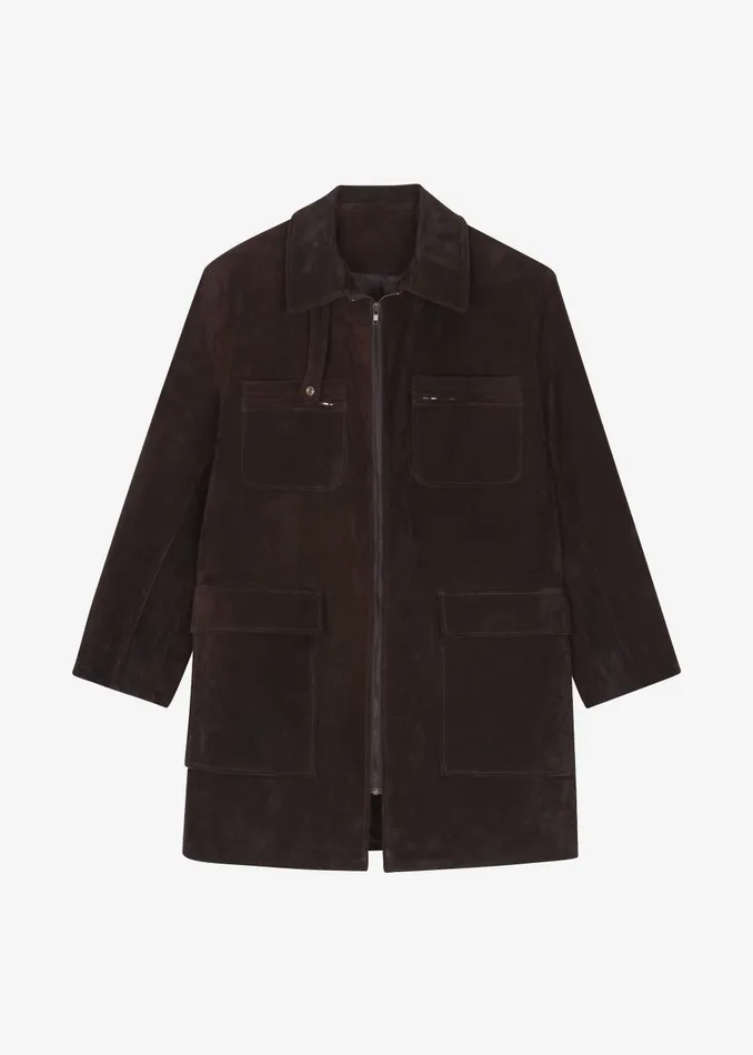 Women Haillot Suede Long Jacket 8211 Brown The Frankie Shop Outerwear