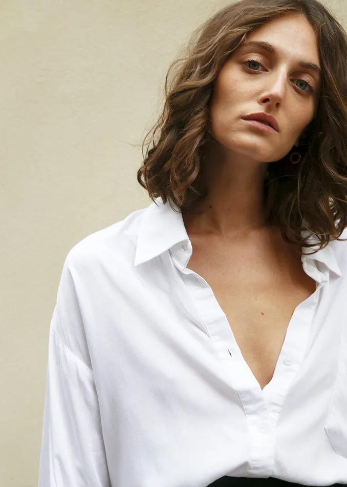 Women Hanna Silky Oversized Blouse 8211 White The Frankie Shop Tops