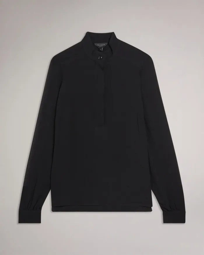 Women HENDRA 8211 Stand Collar Blouse With Half Placket Black Ted Baker Tops and Blouses Women HENDRA 8211 Stand Collar Blouse With Half Placket Black Ted Baker Tops and Blouses