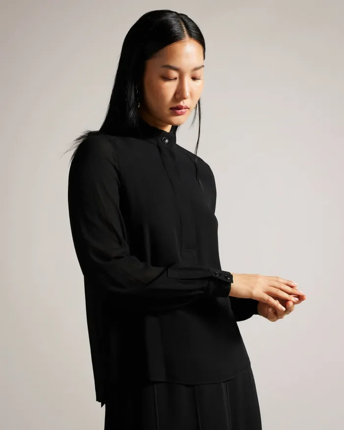 Women HENDRA 8211 Stand Collar Blouse With Half Placket Black Ted Baker Tops and Blouses Women HENDRA 8211 Stand Collar Blouse With Half Placket Black Ted Baker Tops and Blouses