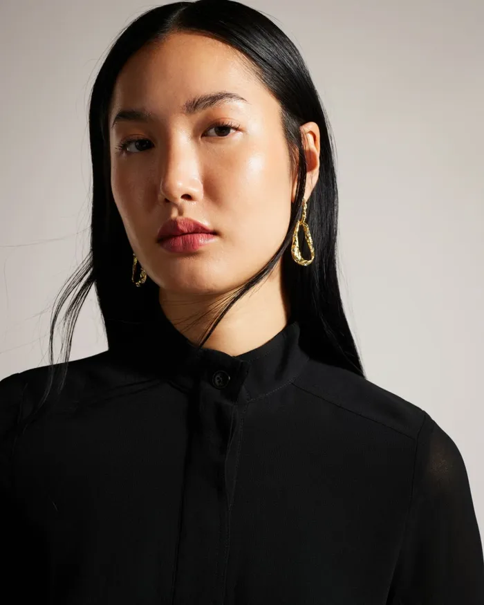Women HENDRA 8211 Stand Collar Blouse With Half Placket Black Ted Baker Tops and Blouses Women HENDRA 8211 Stand Collar Blouse With Half Placket Black Ted Baker Tops and Blouses