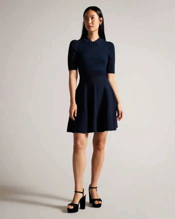 Women HILLDER 8211 Delicate Pointelle Knit Dress Navy Ted Baker Dresses