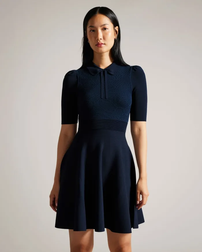 Women HILLDER 8211 Delicate Pointelle Knit Dress Navy Ted Baker Dresses