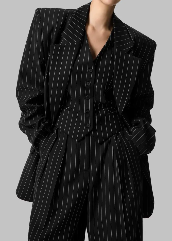 Women Holland Suit Vest 8211 BlackWhite Pinstripe The Frankie Shop Outerwear