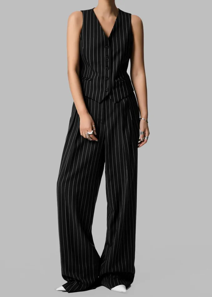 Women Holland Suit Vest 8211 BlackWhite Pinstripe The Frankie Shop Outerwear