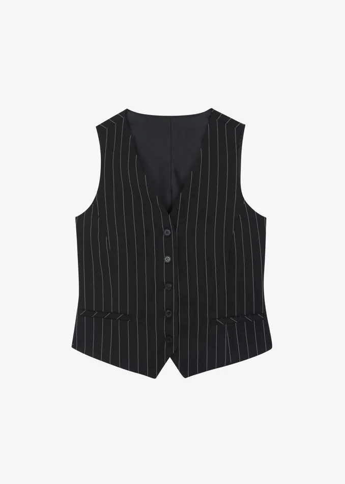Women Holland Suit Vest 8211 BlackWhite Pinstripe The Frankie Shop Outerwear