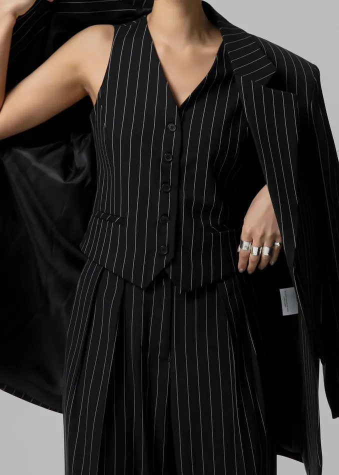 Women Holland Suit Vest 8211 BlackWhite Pinstripe The Frankie Shop Outerwear