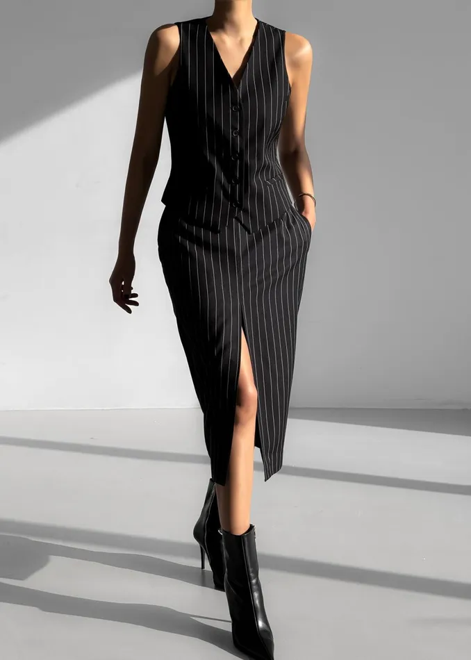 Women Holland Suit Vest 8211 BlackWhite Pinstripe The Frankie Shop Outerwear