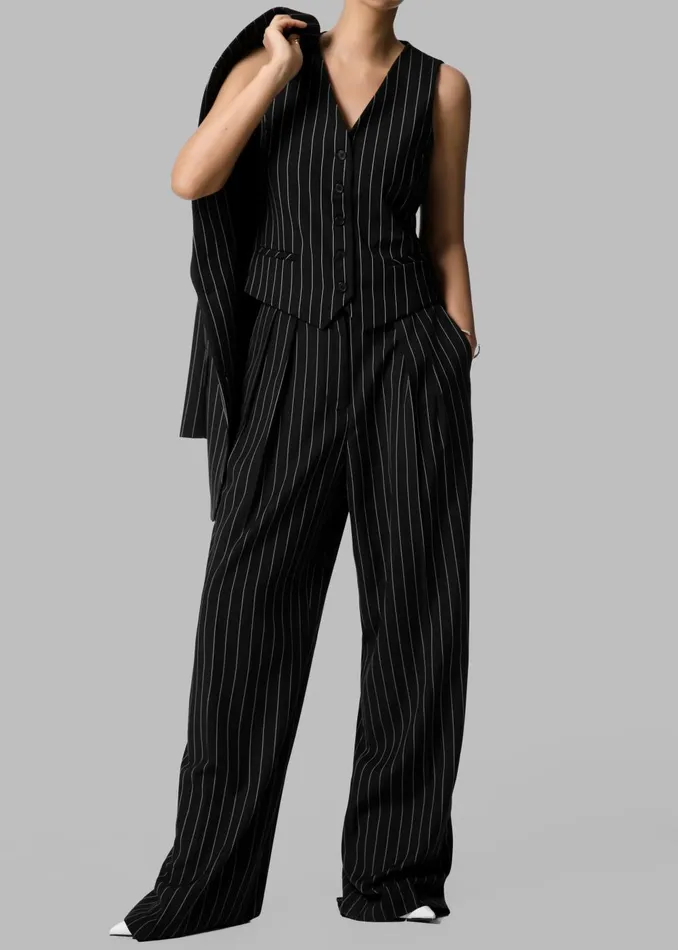 Women Holland Suit Vest 8211 BlackWhite Pinstripe The Frankie Shop Outerwear