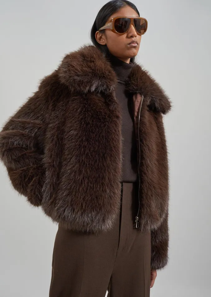 Women Hope Faux Fur Jacket 8211 Brown The Frankie Shop Outerwear