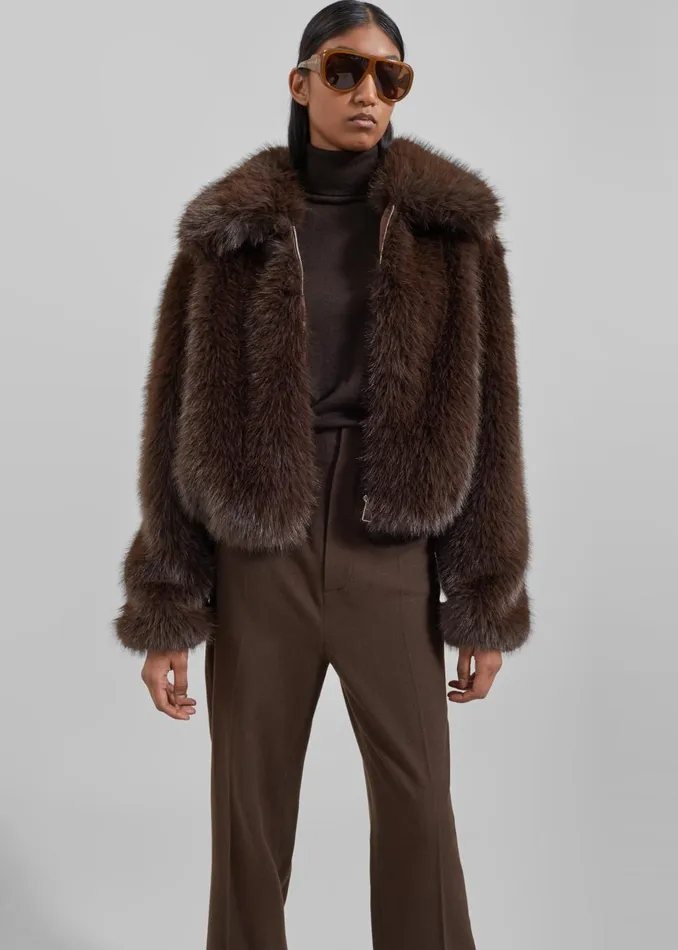 Women Hope Faux Fur Jacket 8211 Brown The Frankie Shop Outerwear