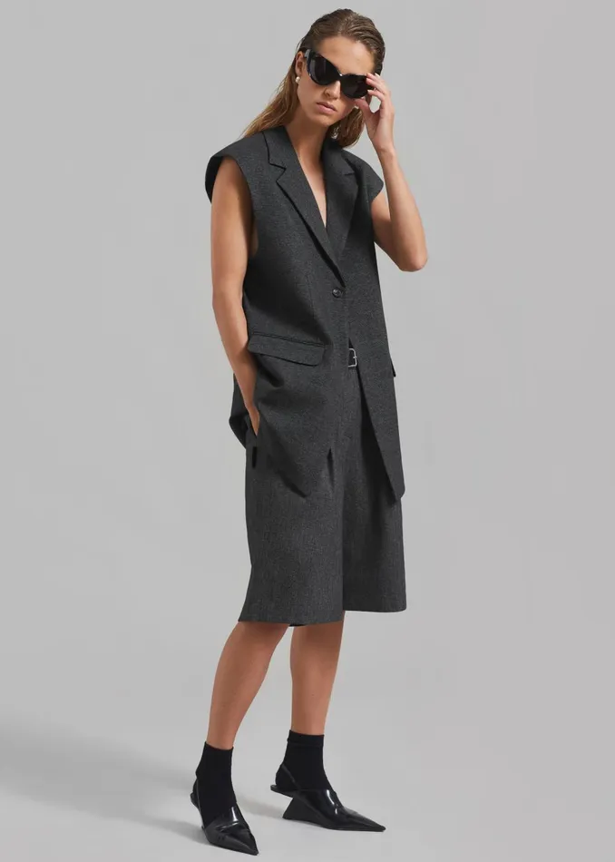 Women Isara Pleated Shorts 8211 Dark Grey Melange The Frankie Shop Bottoms