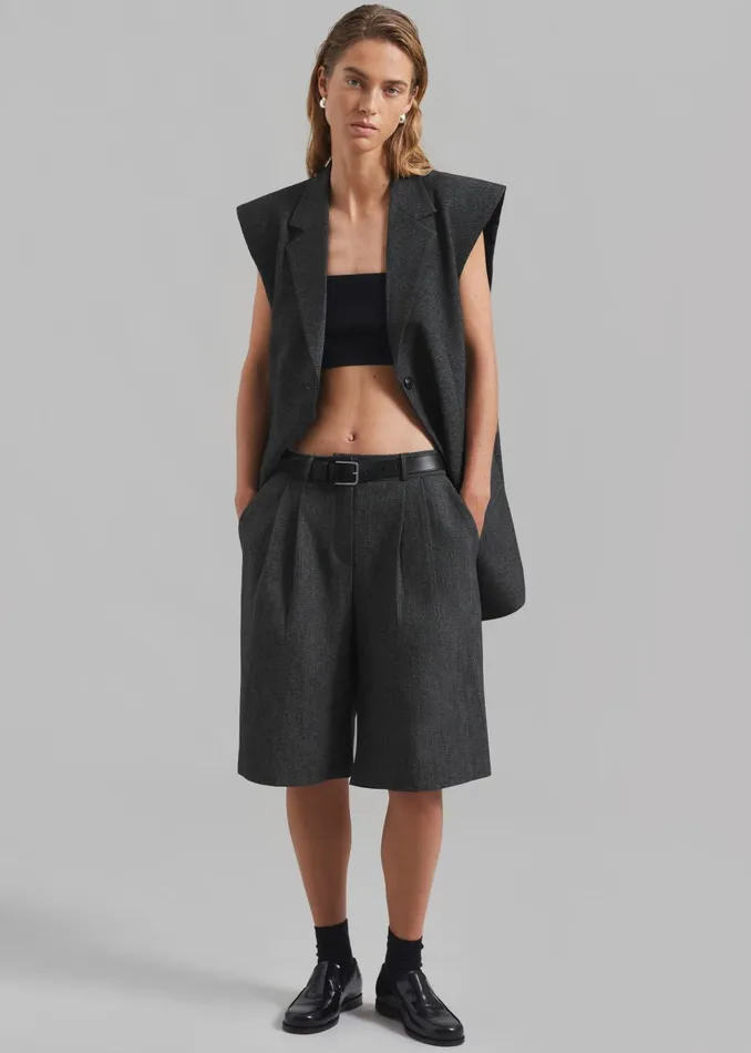 Women Isara Pleated Shorts 8211 Dark Grey Melange The Frankie Shop Bottoms