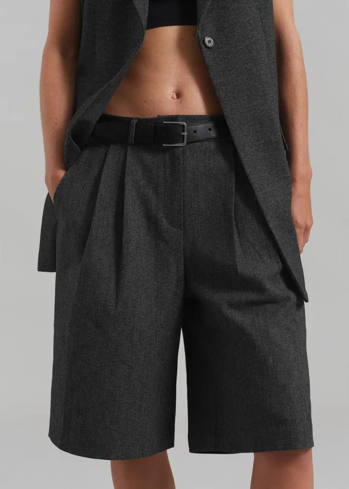 Women Isara Pleated Shorts 8211 Dark Grey Melange The Frankie Shop Bottoms