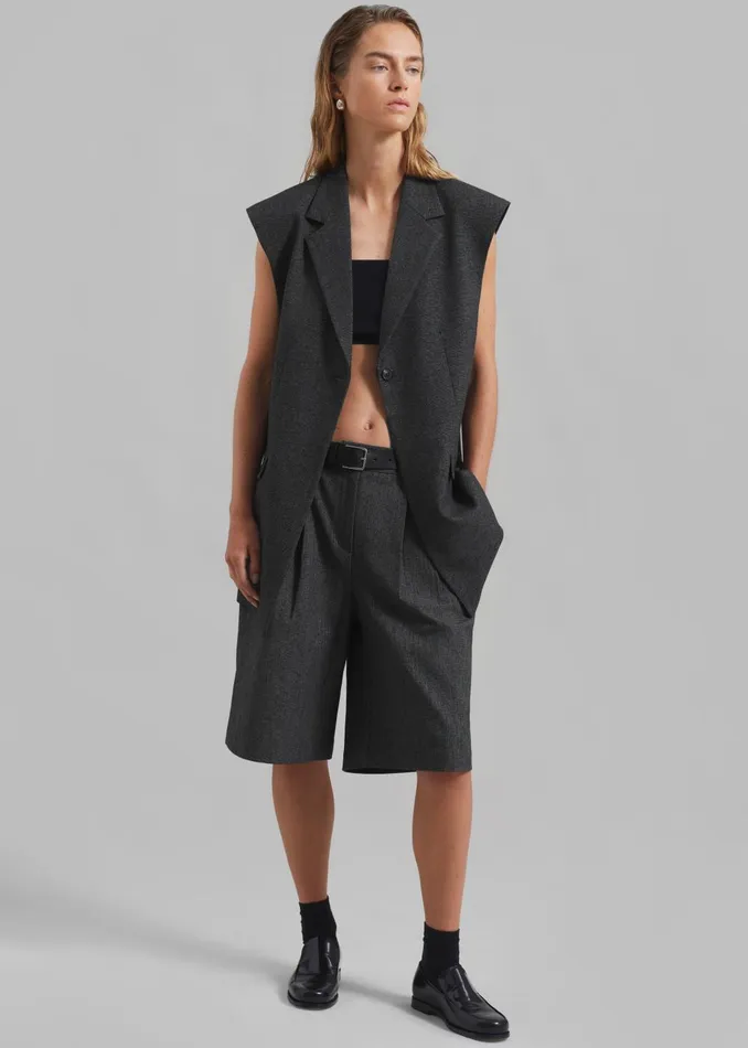 Women Isara Pleated Shorts 8211 Dark Grey Melange The Frankie Shop Bottoms