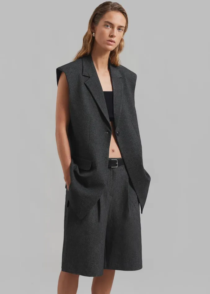 Women Isara Pleated Shorts 8211 Dark Grey Melange The Frankie Shop Bottoms