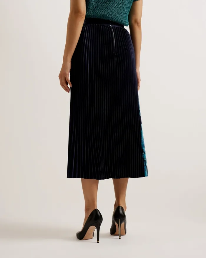 Women IZMIR 8211 Floral Print Satin Pleated Midi Skirt Navy Ted Baker Skirts