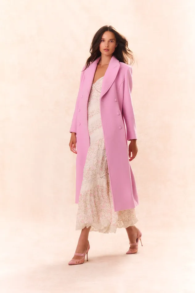 Women Jackets and Coats LoveShackFancy Angeli Wool Military Coat Pirouette Pink