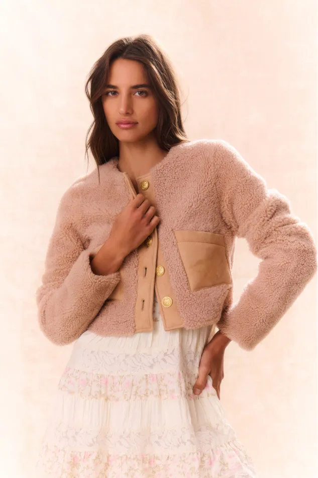 Women Jackets and Coats LoveShackFancy Lully Faux Shearling Jacket Honey