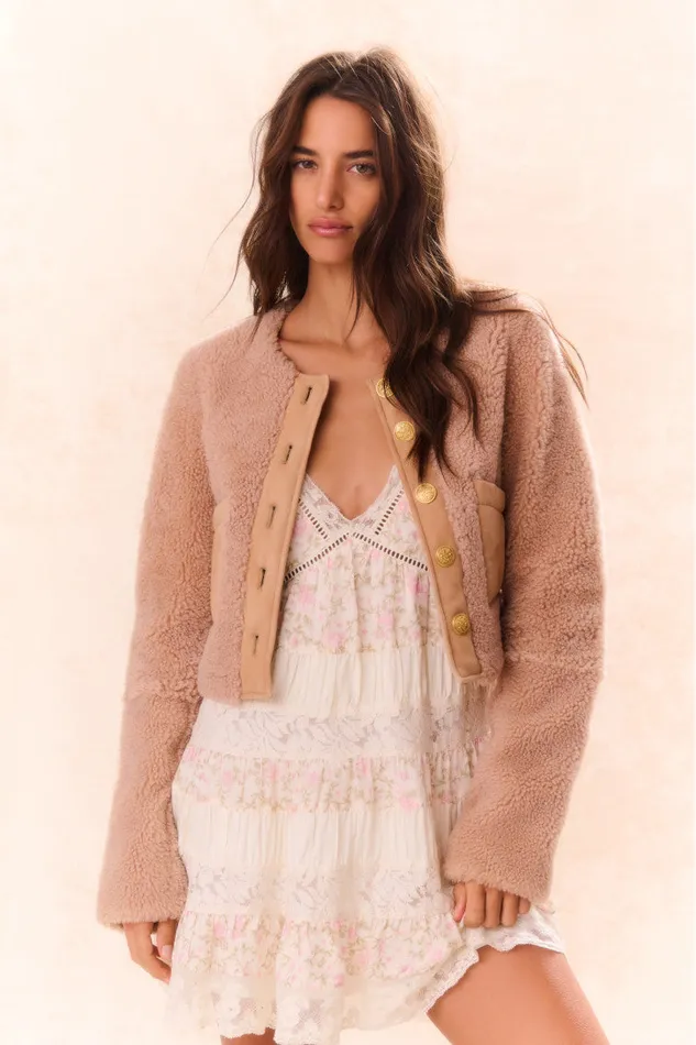 Women Jackets and Coats LoveShackFancy Lully Faux Shearling Jacket Honey