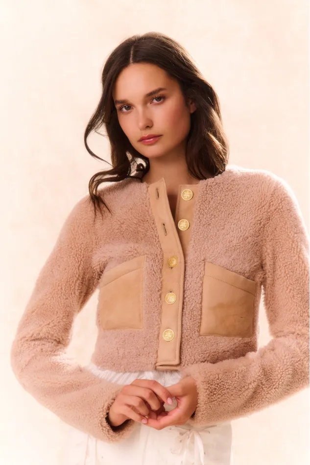 Women Jackets and Coats LoveShackFancy Lully Faux Shearling Jacket Honey