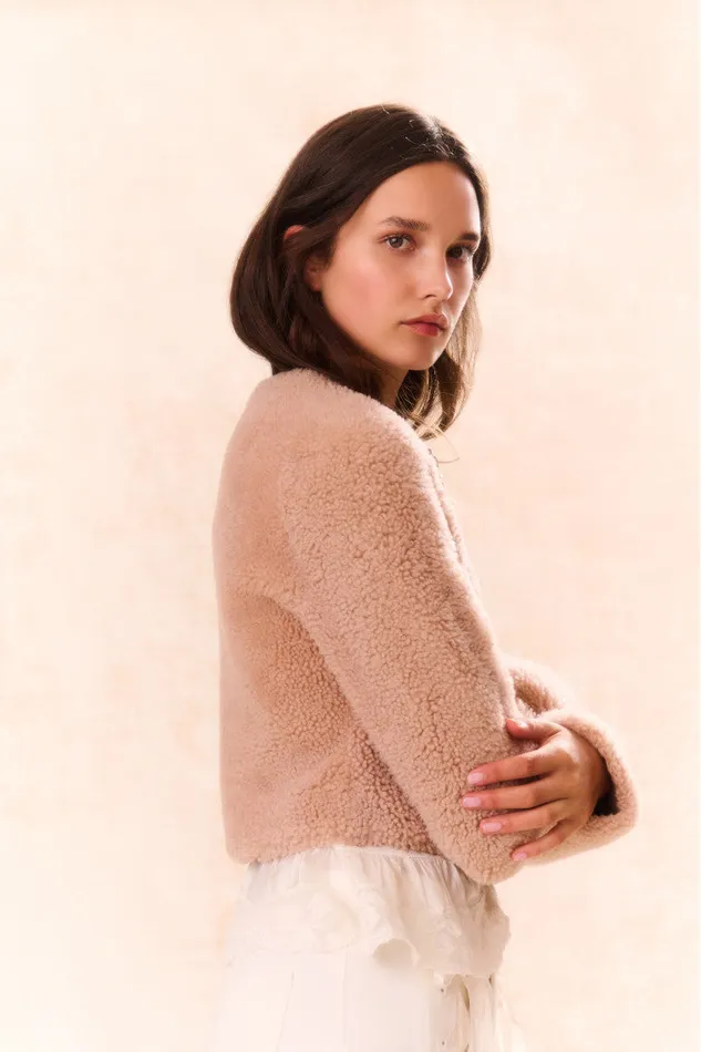 Women Jackets and Coats LoveShackFancy Lully Faux Shearling Jacket Honey