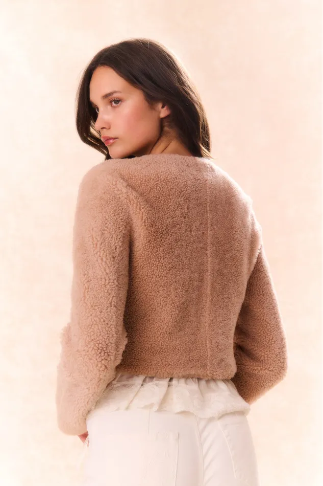 Women Jackets and Coats LoveShackFancy Lully Faux Shearling Jacket Honey
