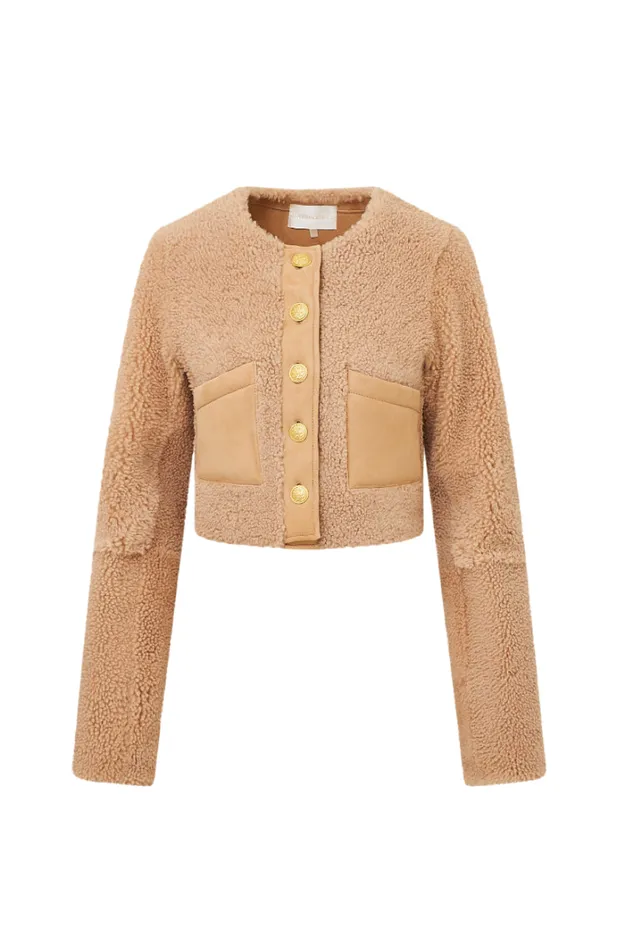 Women Jackets and Coats LoveShackFancy Lully Faux Shearling Jacket Honey