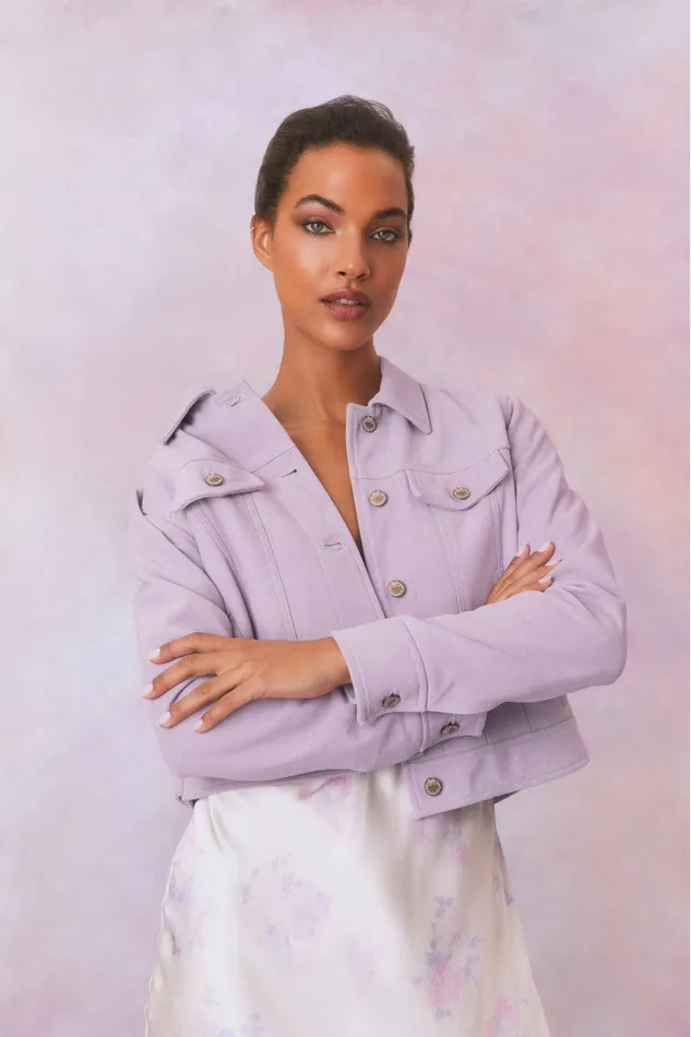 Women Jackets and Coats LoveShackFancy Seattle Leather Pastel Jacket Lilac