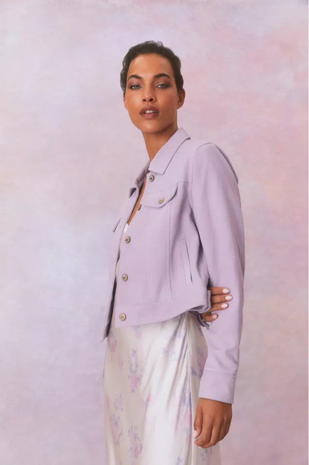 Women Jackets and Coats LoveShackFancy Seattle Leather Pastel Jacket Lilac