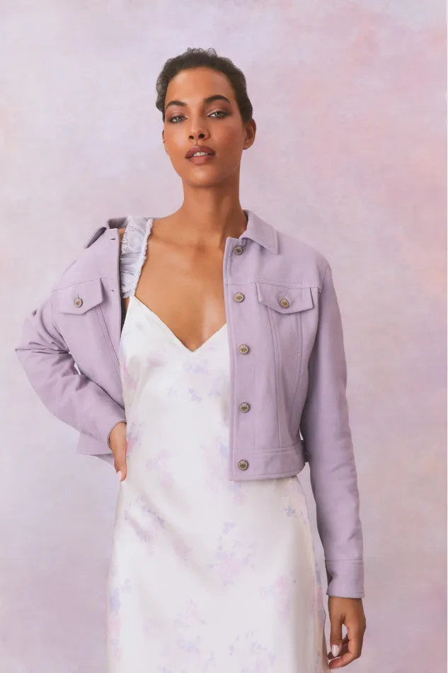 Women Jackets and Coats LoveShackFancy Seattle Leather Pastel Jacket Lilac