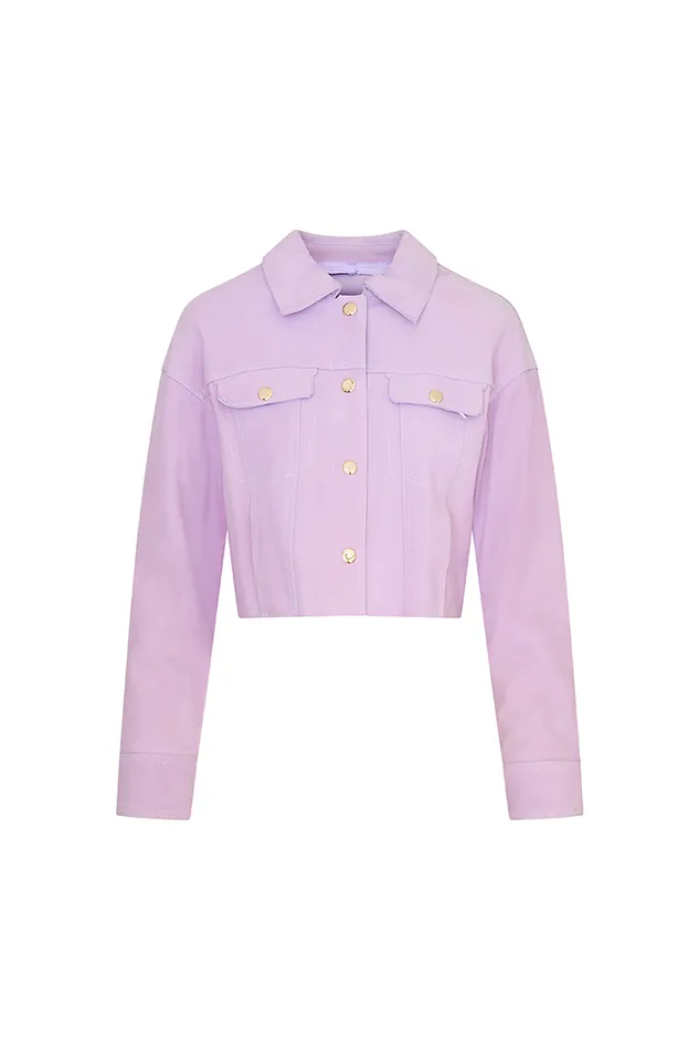 Women Jackets and Coats LoveShackFancy Seattle Leather Pastel Jacket Lilac