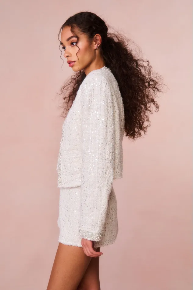 Women Jackets and Coats LoveShackFancy Vintra Embellished Tweed Jacket Cream Women Jackets and Coats LoveShackFancy Vintra Embellished Tweed Jacket Cream