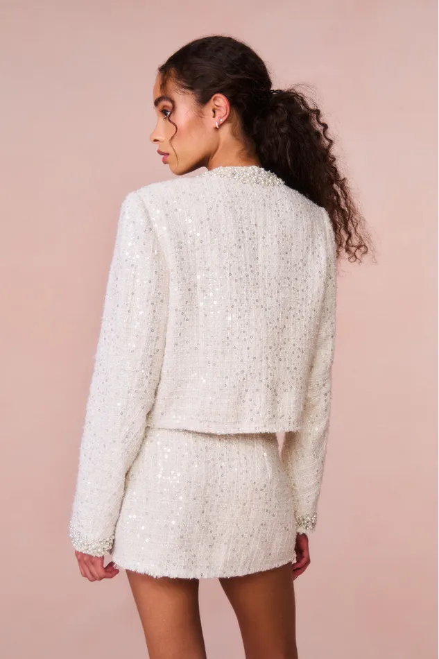 Women Jackets and Coats LoveShackFancy Vintra Embellished Tweed Jacket Cream Women Jackets and Coats LoveShackFancy Vintra Embellished Tweed Jacket Cream