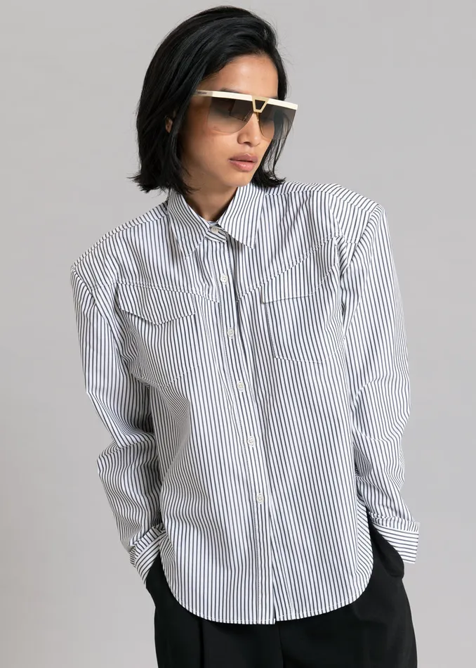 Women Jeanne Padded Shirt 8211 Black Stripe The Frankie Shop Tops