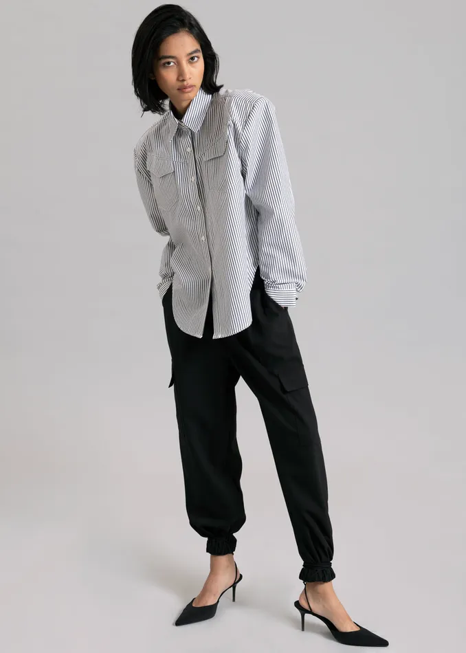Women Jeanne Padded Shirt 8211 Black Stripe The Frankie Shop Tops