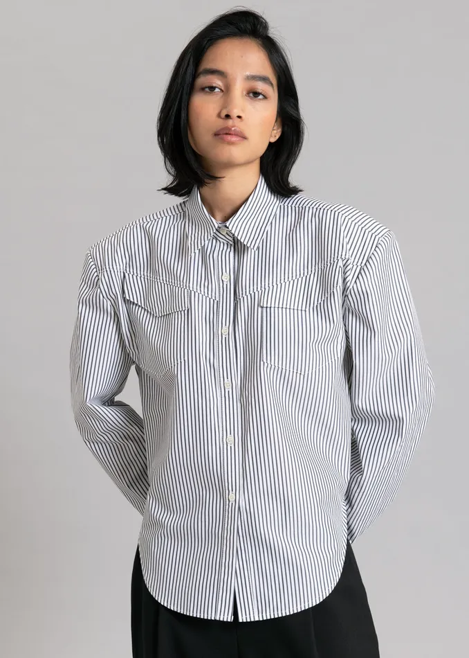 Women Jeanne Padded Shirt 8211 Black Stripe The Frankie Shop Tops