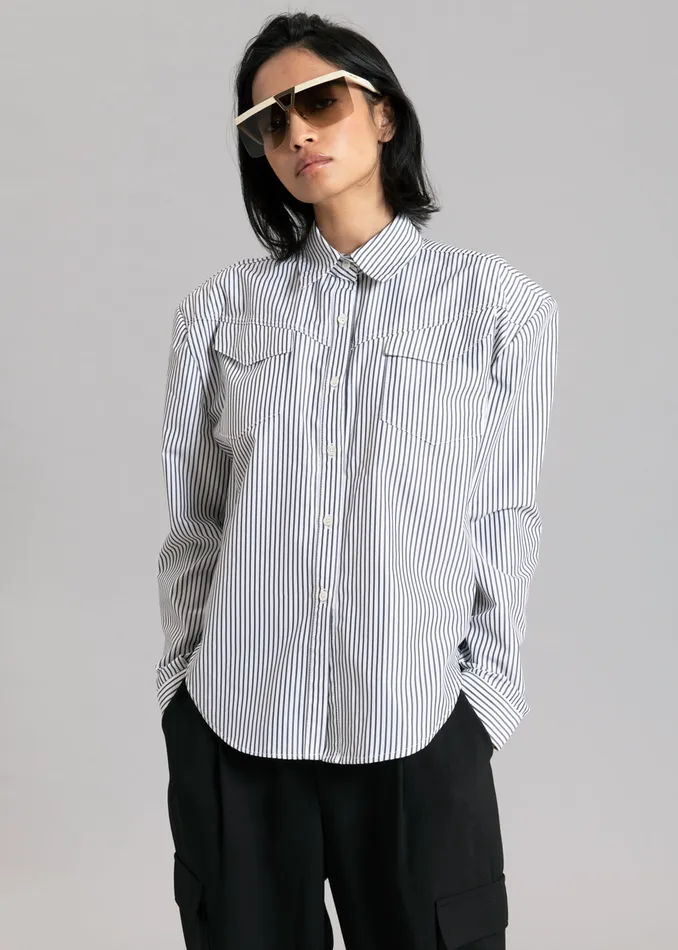 Women Jeanne Padded Shirt 8211 Black Stripe The Frankie Shop Tops