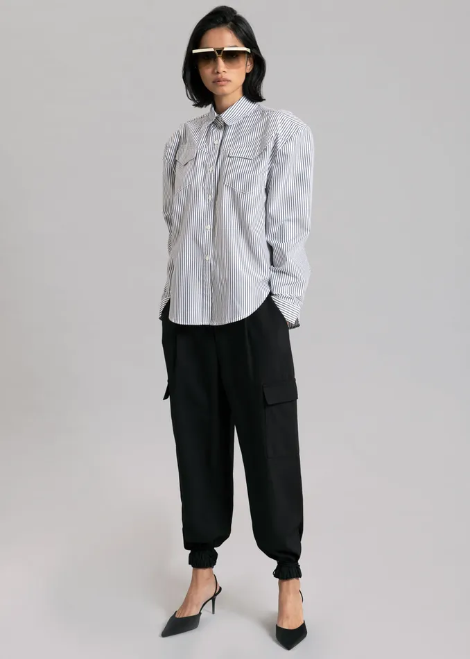 Women Jeanne Padded Shirt 8211 Black Stripe The Frankie Shop Tops