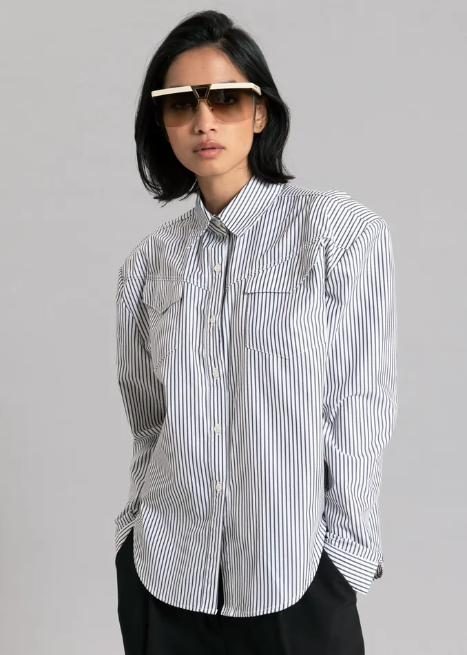 Women Jeanne Padded Shirt 8211 Black Stripe The Frankie Shop Tops