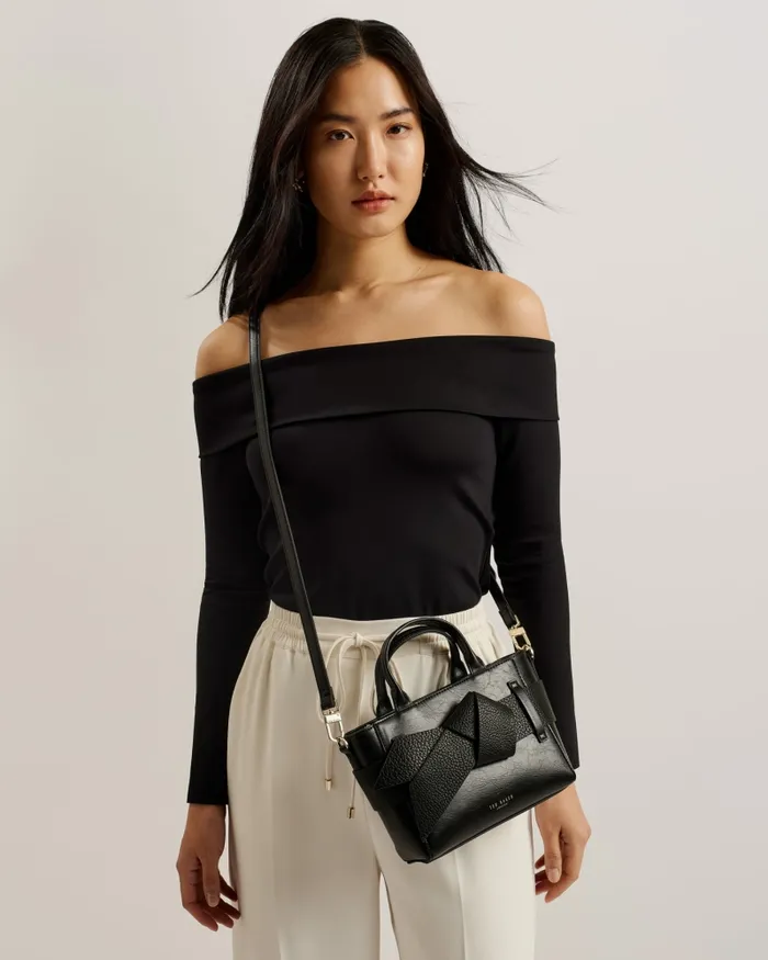 Women JIMISIE 8211 Mini Knot Bow Faux Leather Bag Black Ted Baker Tote Bags