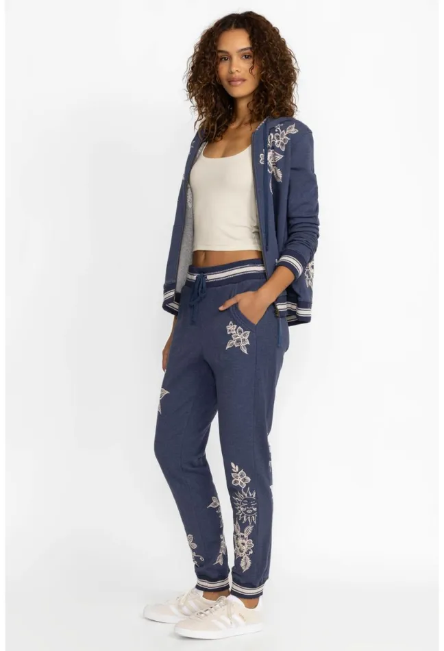 Women Johnny Was Bottoms Addison Rib Detail Ft Jogger Heather Indigo
