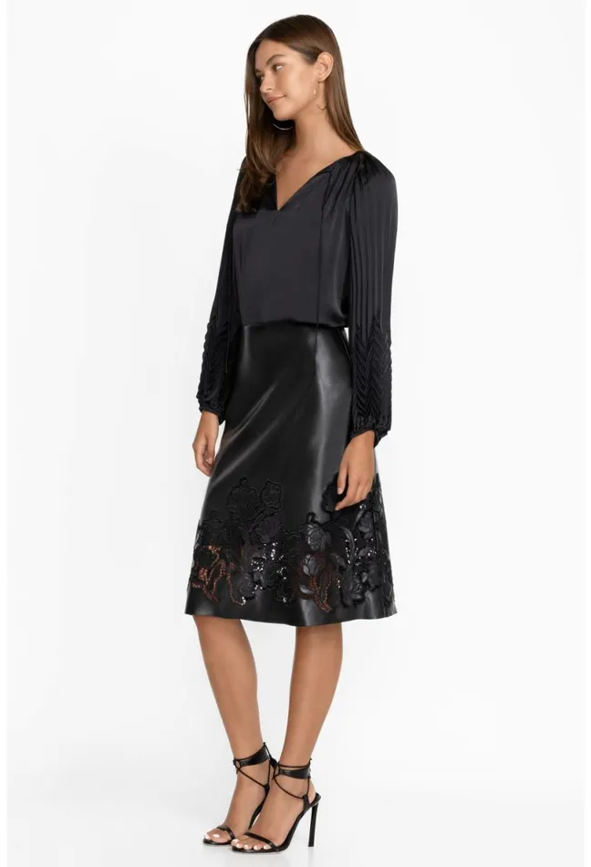 Women Johnny Was Bottoms Enid Vegan Leather Midi Skirt Black