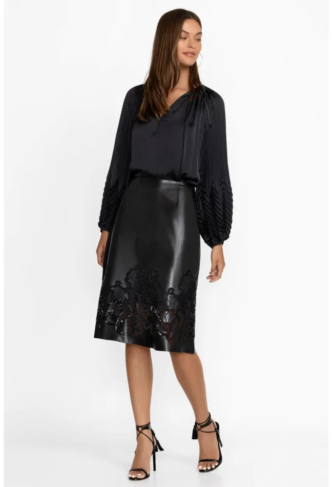 Women Johnny Was Bottoms Enid Vegan Leather Midi Skirt Black