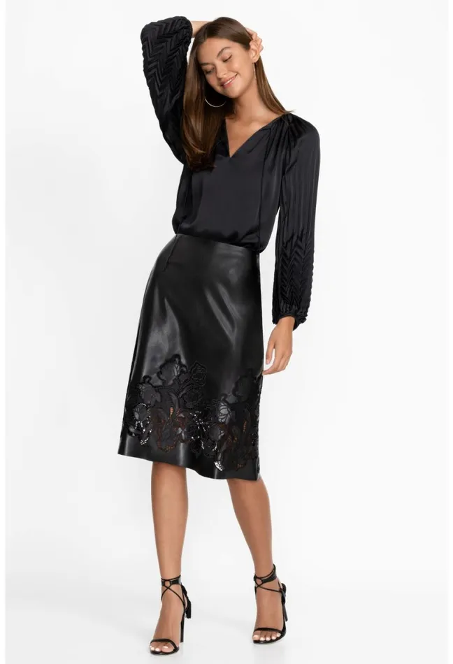 Women Johnny Was Bottoms Enid Vegan Leather Midi Skirt Black