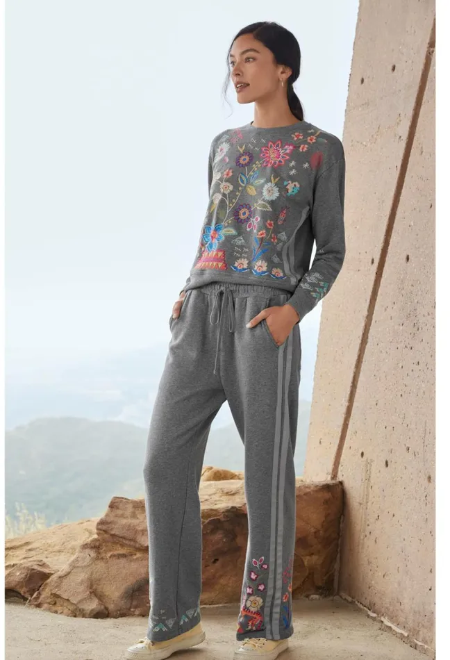 Women Johnny Was Bottoms Griffin Wide Leg Ribbon Pant Dark Heather
