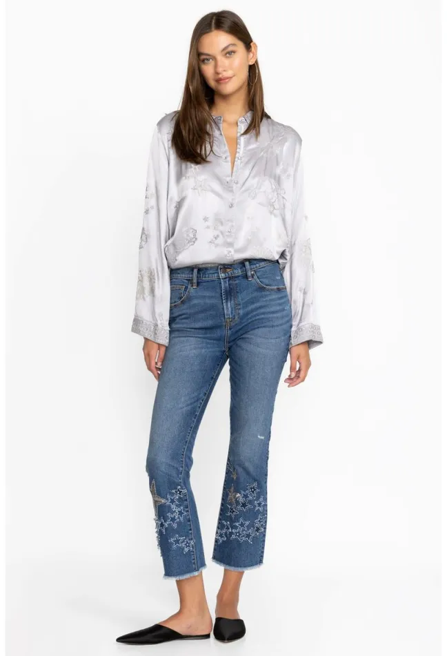 Women Johnny Was Bottoms Stars Dance Cropped Baby Boot Jean Vintage Aged Wash