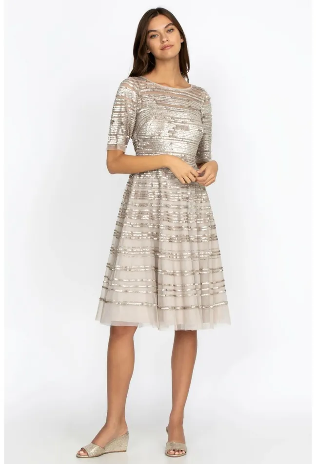 Women Johnny Was Dresses Champagne Beaded Mesh Dress Champagne