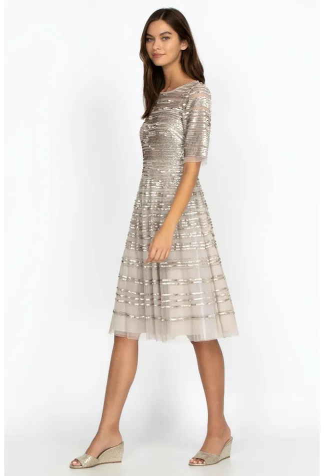 Women Johnny Was Dresses Champagne Beaded Mesh Dress Champagne