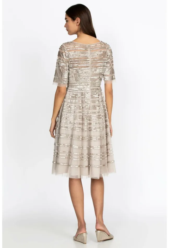 Women Johnny Was Dresses Champagne Beaded Mesh Dress Champagne